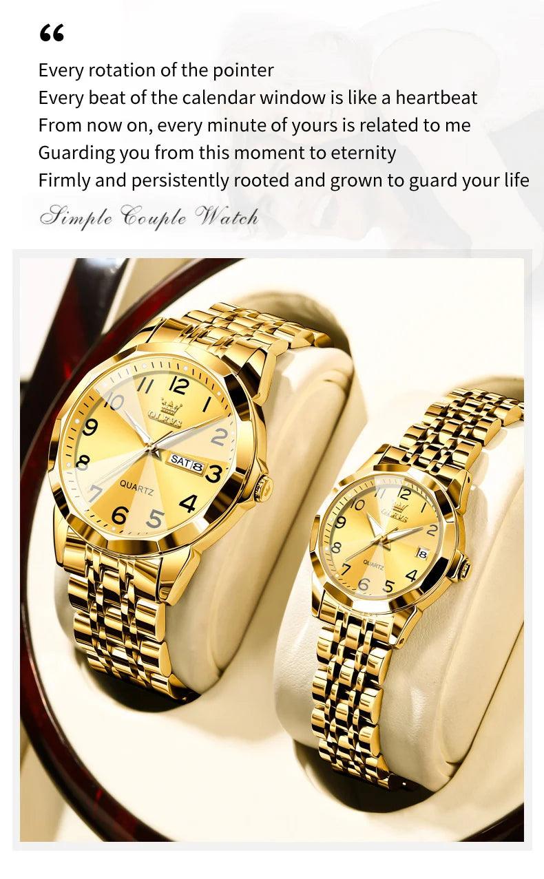 OLEVS Dance of Time: Stainless Steel Elegance with Eternal Calendars Couple's Watches Box Set Carauana Store