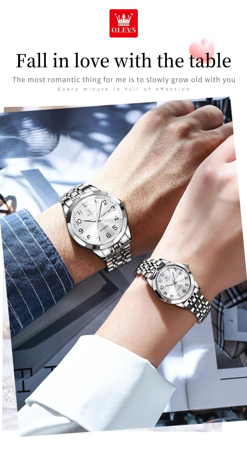 OLEVS Dance of Time: Stainless Steel Elegance with Eternal Calendars Couple's Watches Box Set Carauana Store