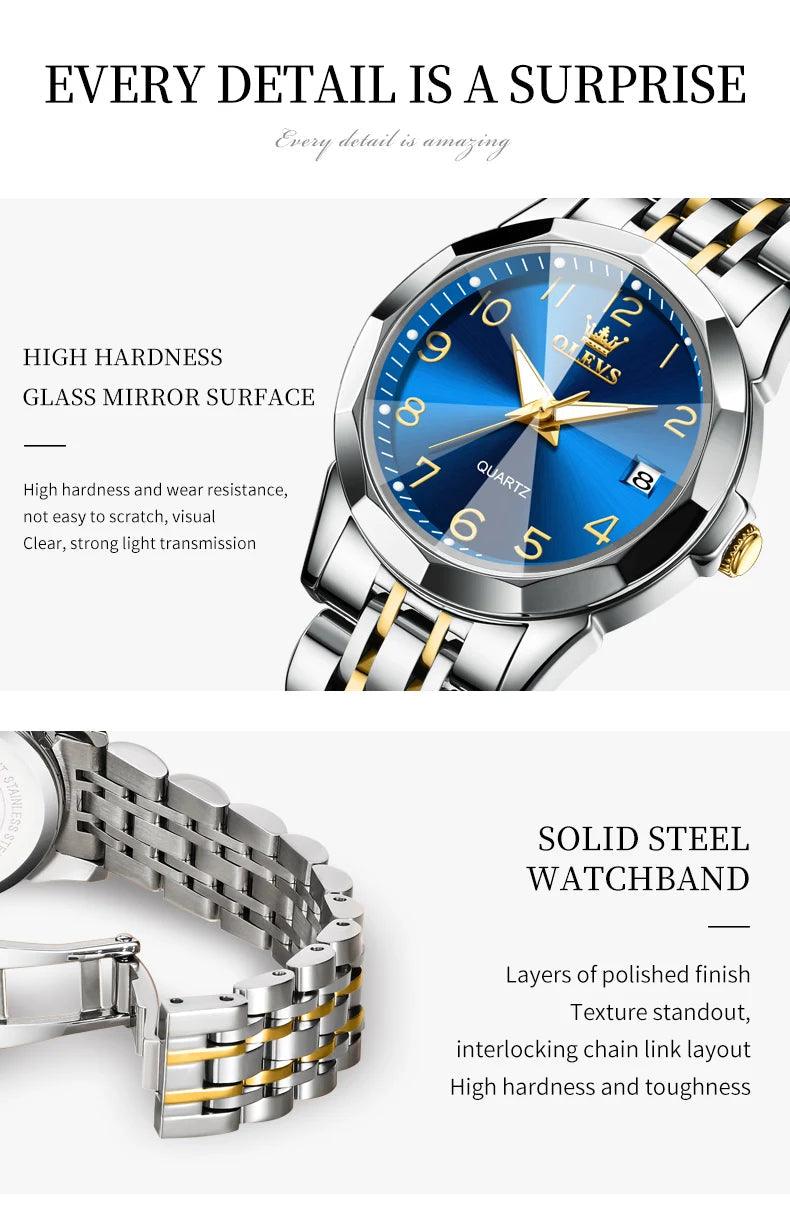 OLEVS Dance of Time: Stainless Steel Elegance with Eternal Calendars Couple's Watches Box Set Carauana Store
