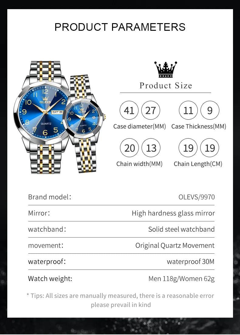 OLEVS Dance of Time: Stainless Steel Elegance with Eternal Calendars Couple's Watches Box Set Carauana Store