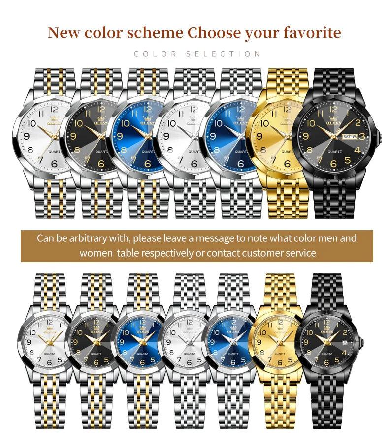 OLEVS Dance of Time: Stainless Steel Elegance with Eternal Calendars Couple's Watches Box Set Carauana Store