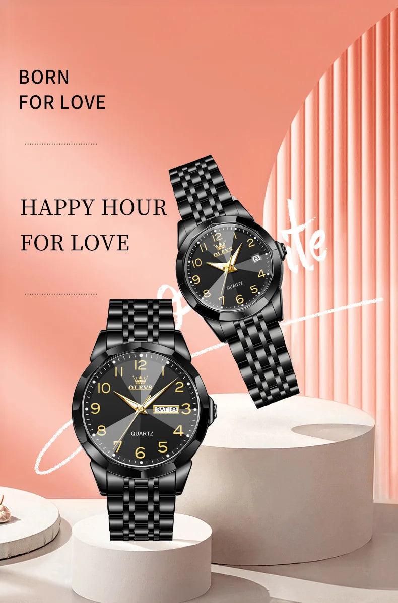 OLEVS Dance of Time: Stainless Steel Elegance with Eternal Calendars Couple's Watches Box Set Carauana Store