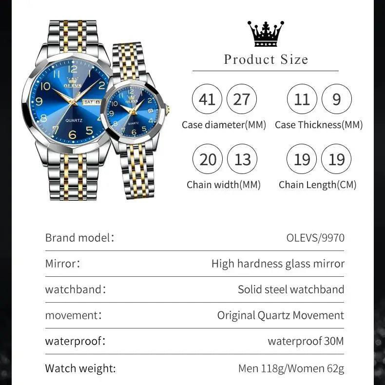 OLEVS Dance of Time: Stainless Steel Elegance with Eternal Calendars Couple's Watches Box Set Carauana Store