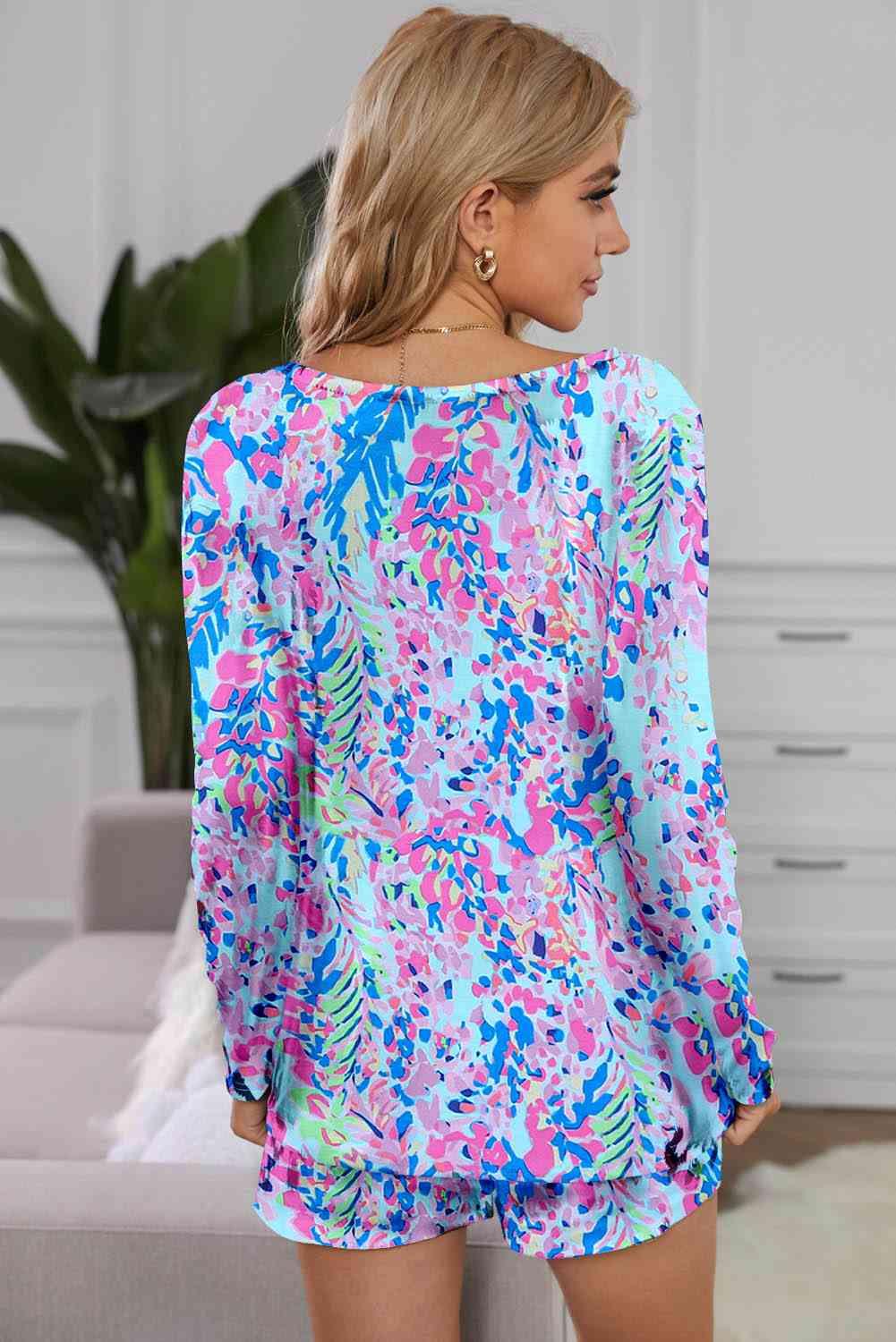 Round Neck Printed Top and Shorts Lounge Set Carauana Store