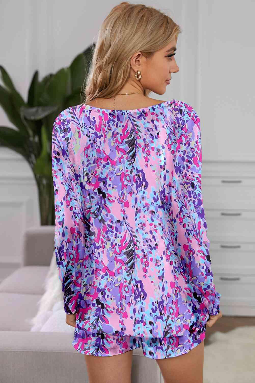 Round Neck Printed Top and Shorts Lounge Set Carauana Store