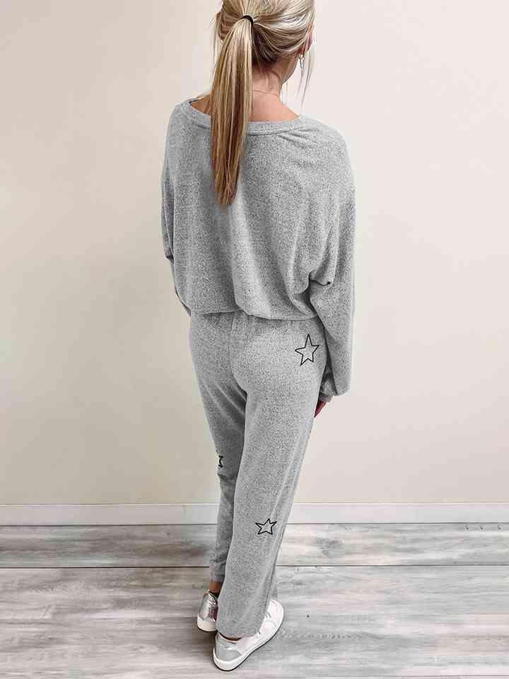 Star Print Long Sleeve Top and Pants Lounge Set Carauana Store