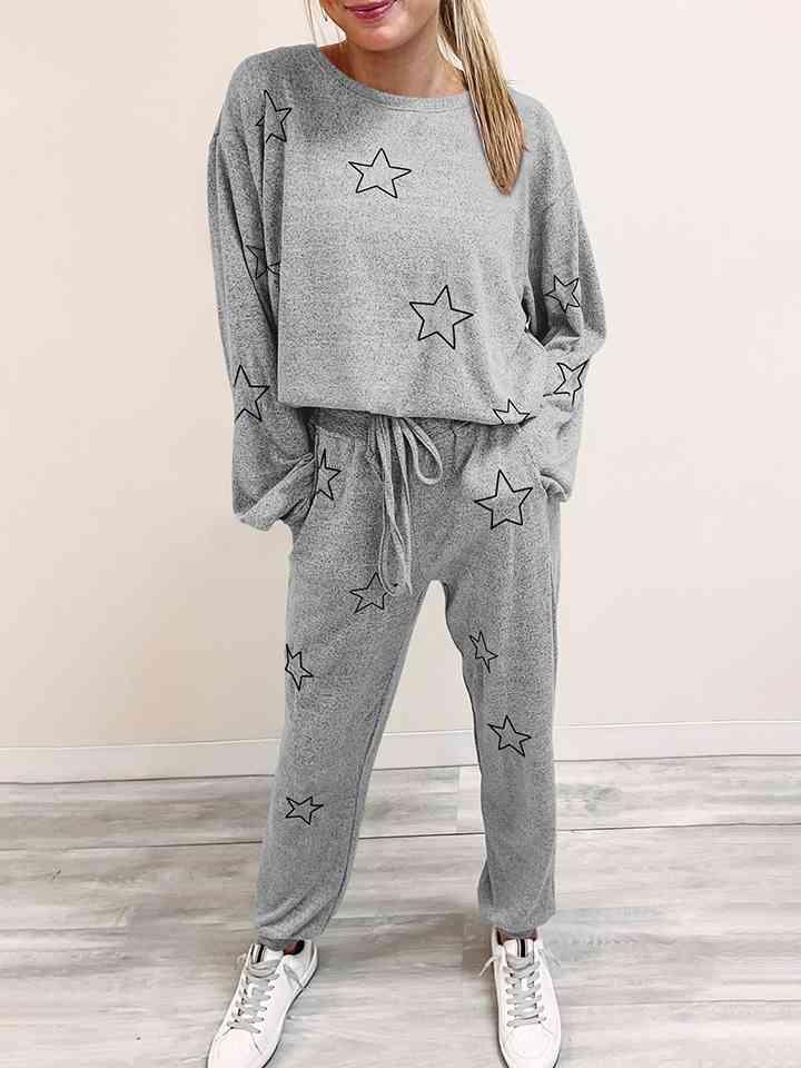 Star Print Long Sleeve Top and Pants Lounge Set Carauana Store