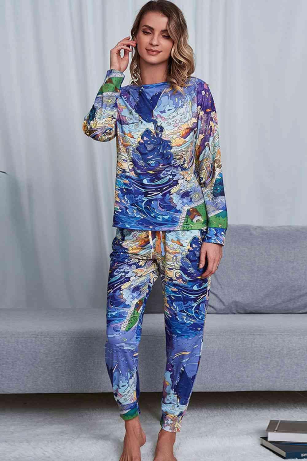 Tie-Dye Crewneck Top and Drawstring Waist Joggers Lounge Set Carauana Store