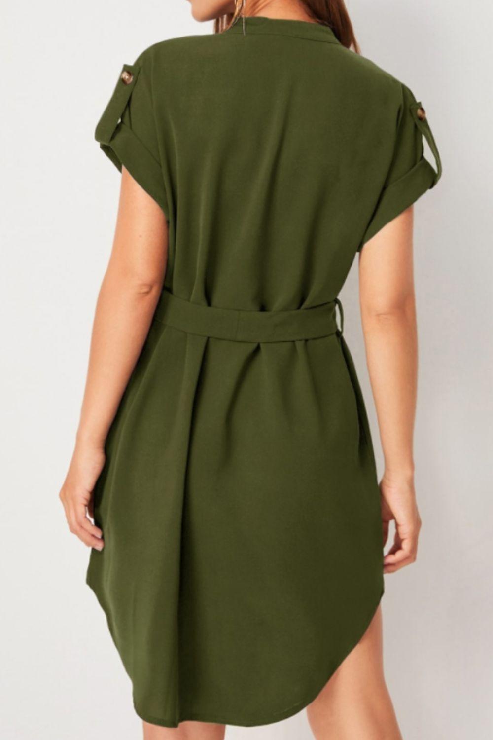 Tied Notched Short Sleeve Dress Carauana Store