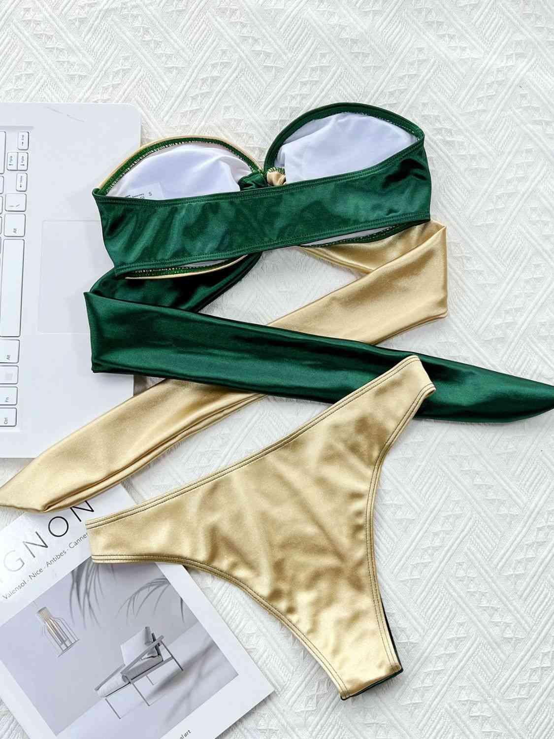 Two-Tone Ring Detail Tied Bikini Set Carauana Store