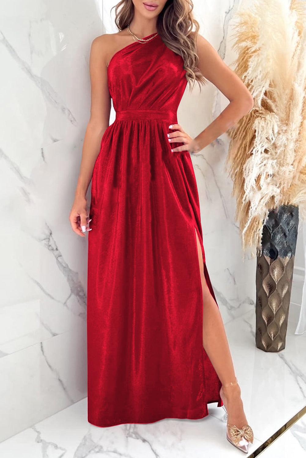 One Shoulder Slit Ruched Maxi Dress Carauana Store