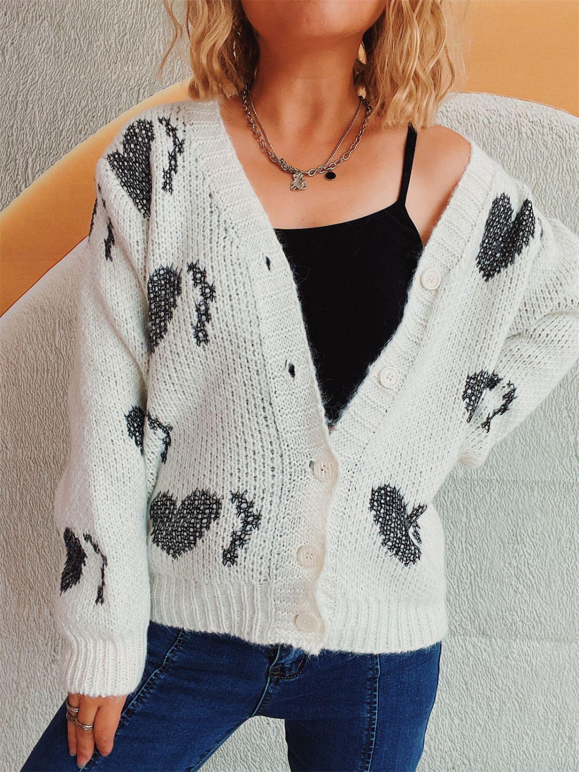 Heart Button Up Long Sleeve Cardigan Carauana Store