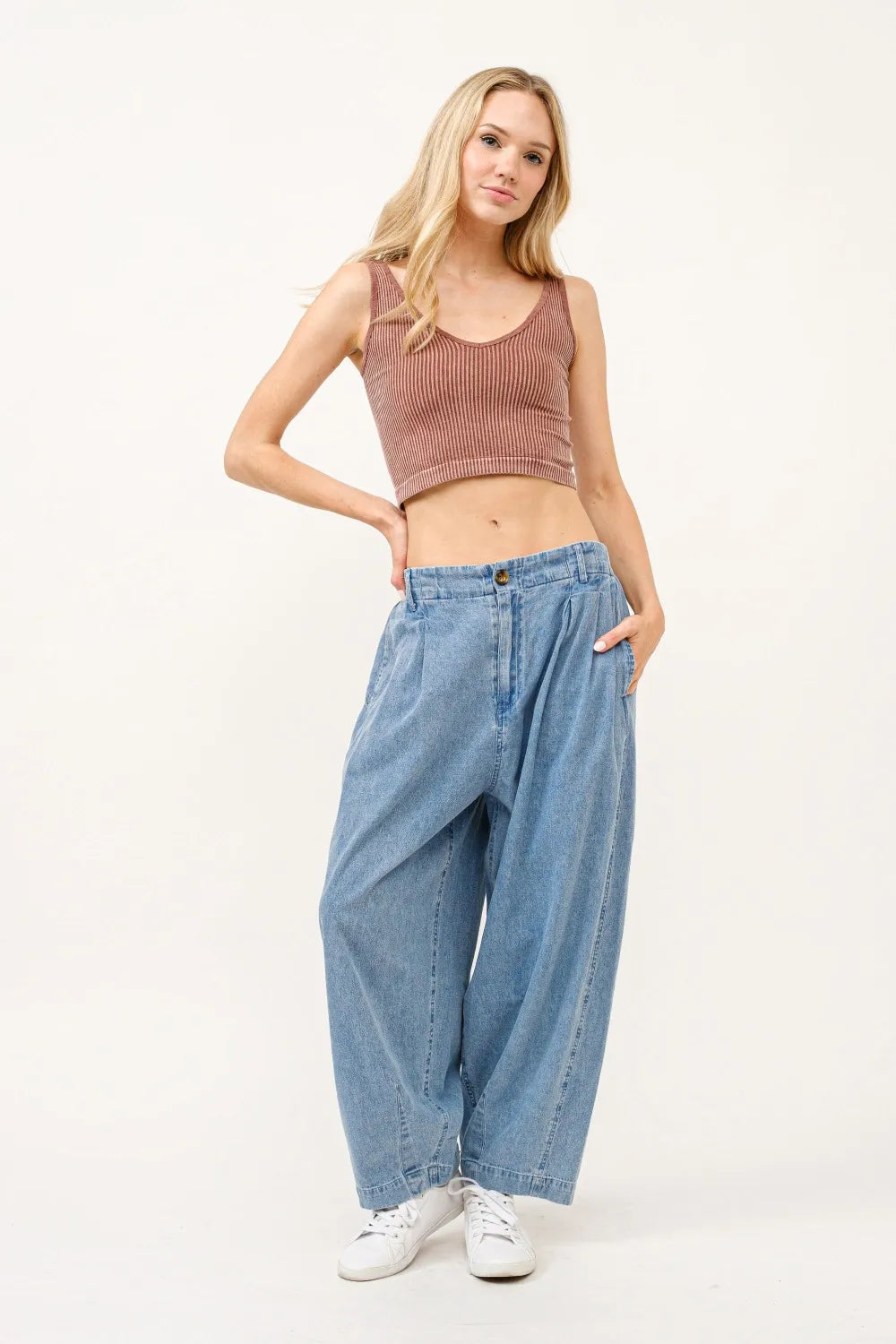 And The Why Elastic Back Pleated Baggy Jeans Carauana Store