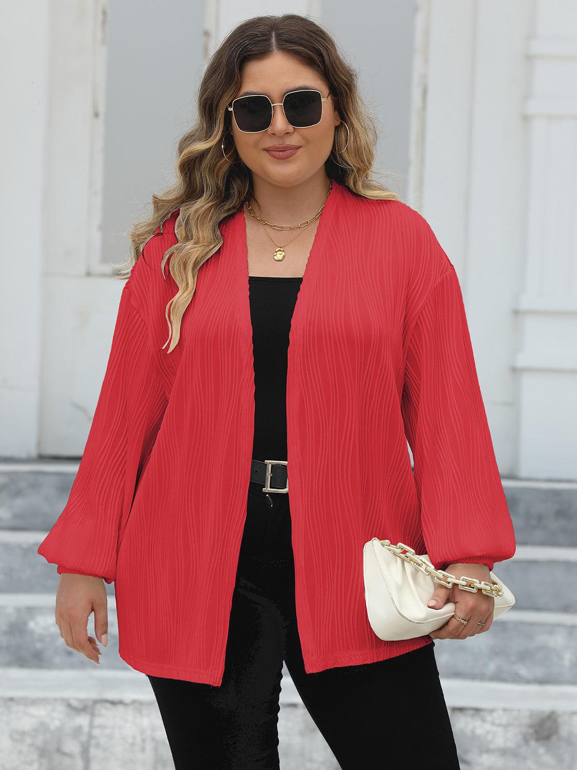 Plus Size Open Front Long Sleeve Cardigan Carauana Store