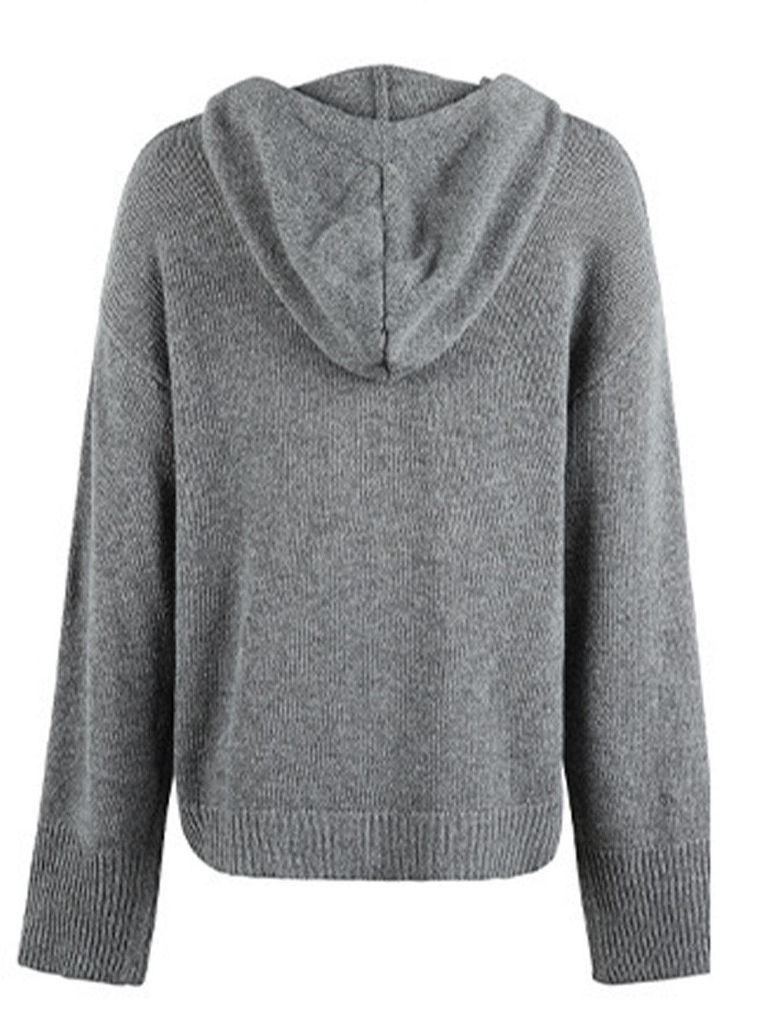 Drawstring Button Up Hooded Cardigan Carauana Store