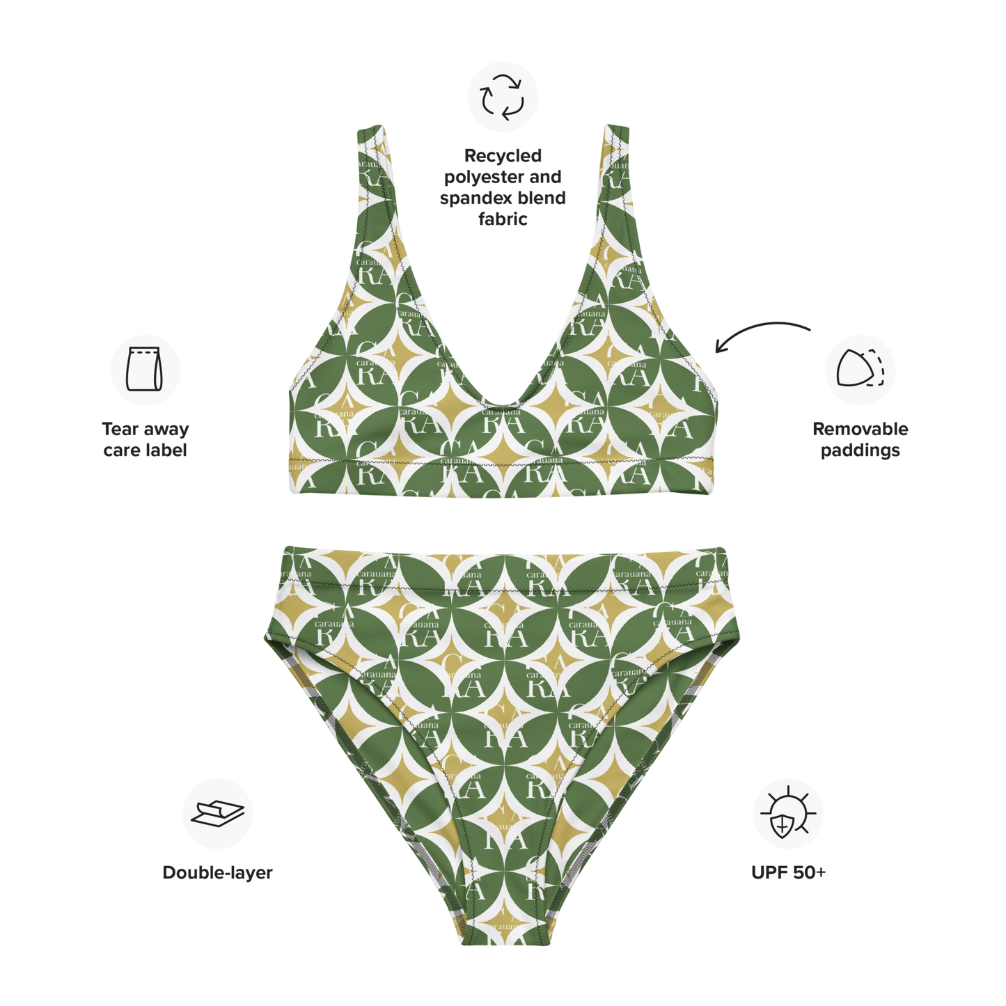 CaRaNaNa high-waisted bikini Green Pattern Carauana Store