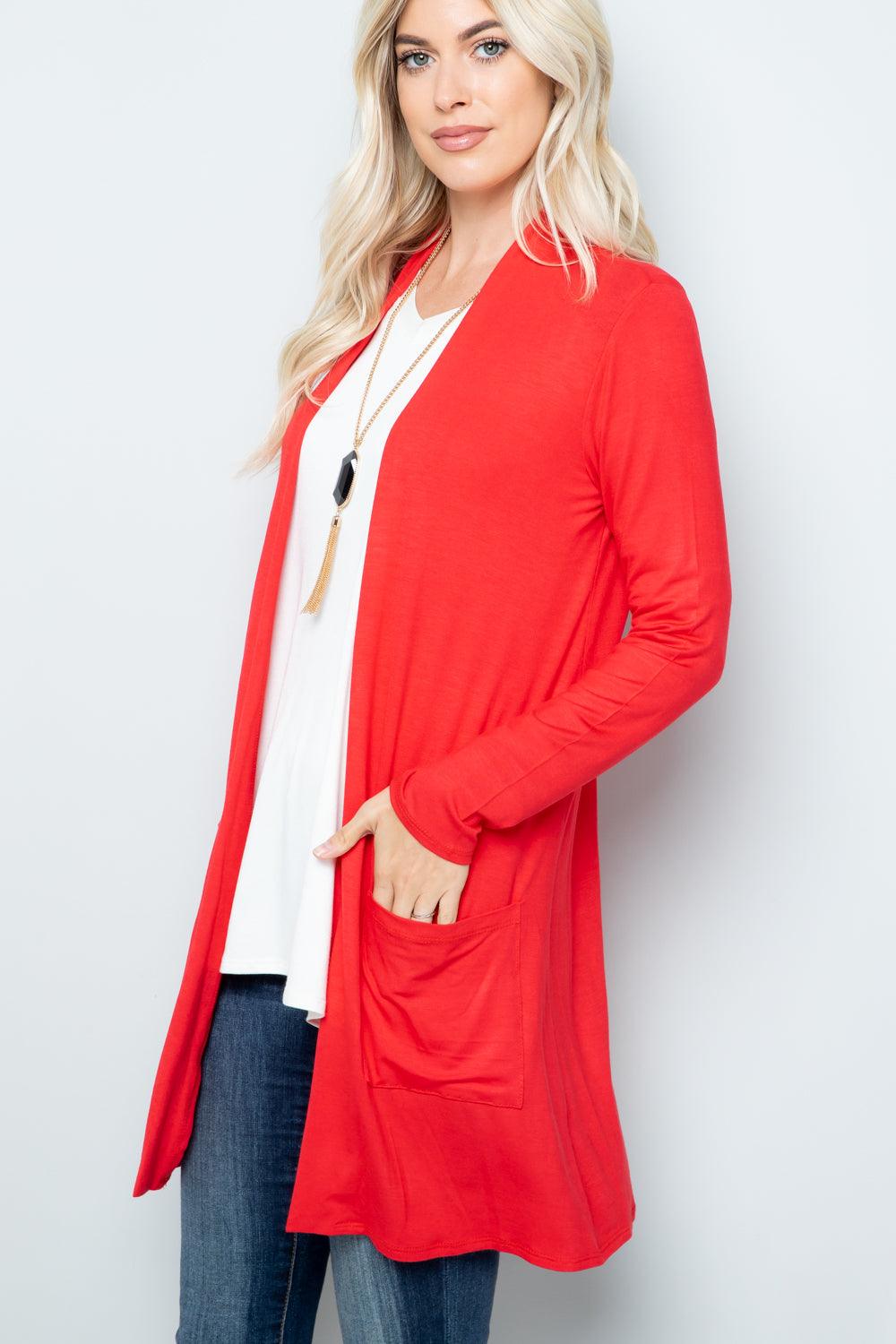 Celeste Full Size Open Front Cardigan with Pockets Carauana Store