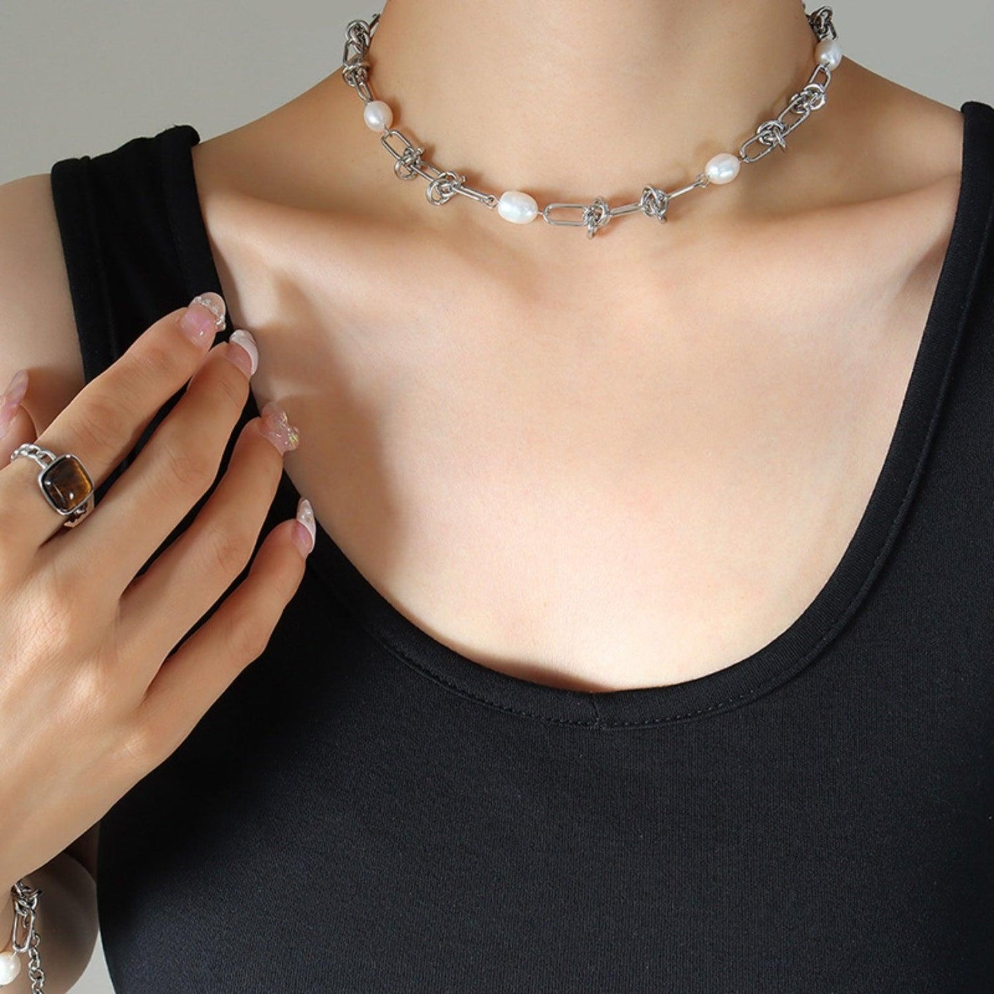 Freshwater Pearl Titanium Steel Necklace Carauana Store