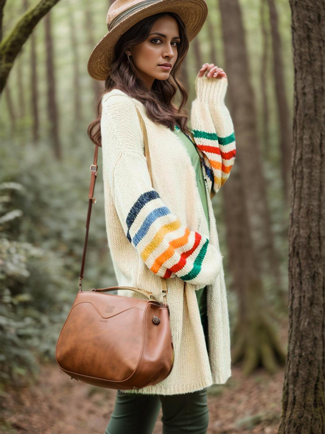 Striped Open Front Long Sleeve Cardigan Carauana Store