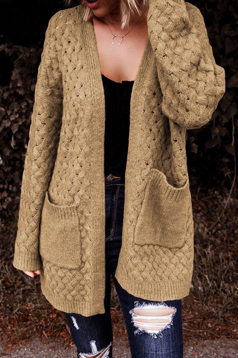 Open Front Dropped Shoulder Cardigan with Pockets Carauana Store