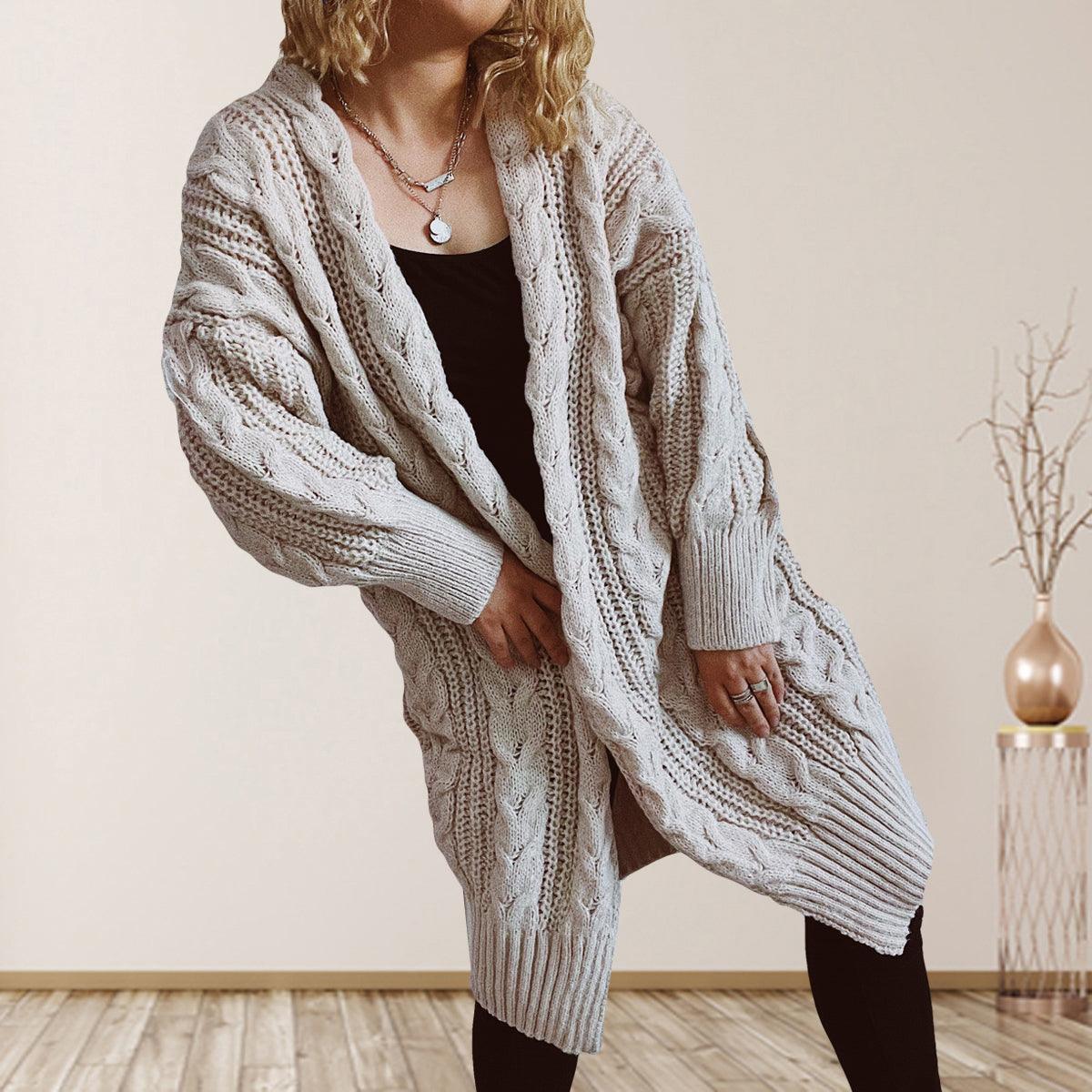 Cable-Knit Open Front Dropped Shoulder Cardigan Carauana Store