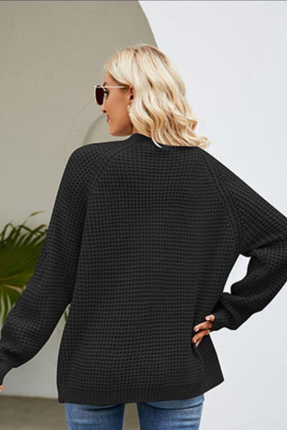 Open Front Raglan Sleeve Pocketed Cardigan Carauana Store