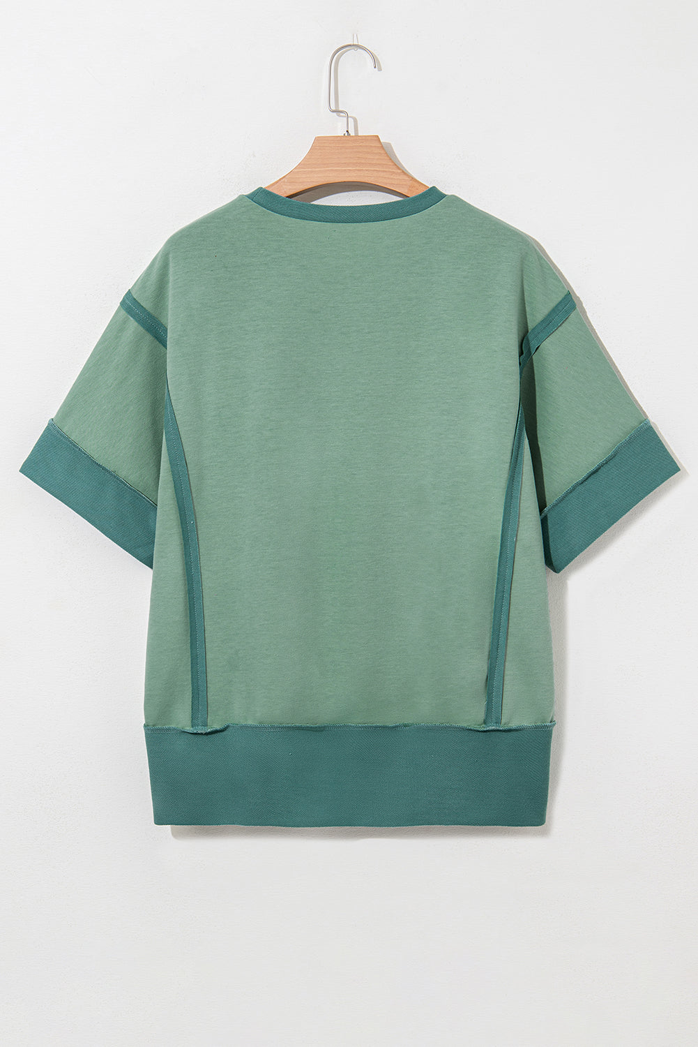 Smoke Green Half Sleeve Raw Seam High Low Side Split Top