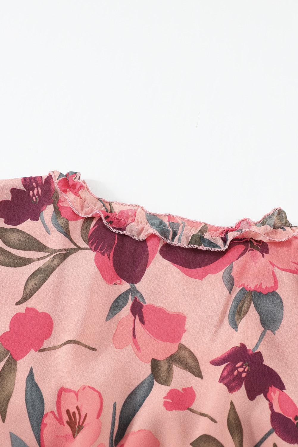 Floral Frill Trim Flounce Sleeve Plunge Maxi Dress Carauana Store