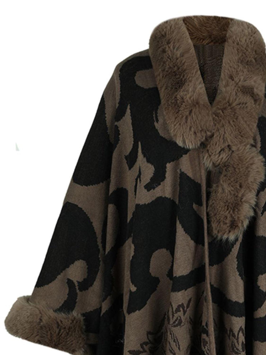 Faux Fur Trim Poncho Carauana Store