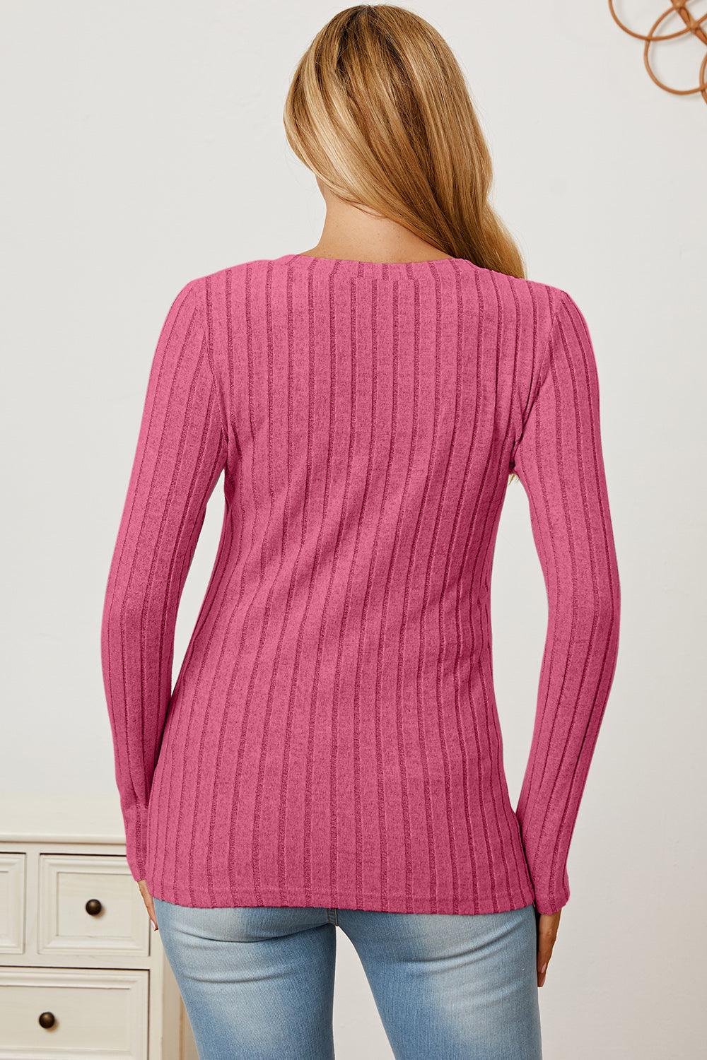 Basic Bae Full Size Ribbed V-Neck Long Sleeve T-Shirt Carauana Store