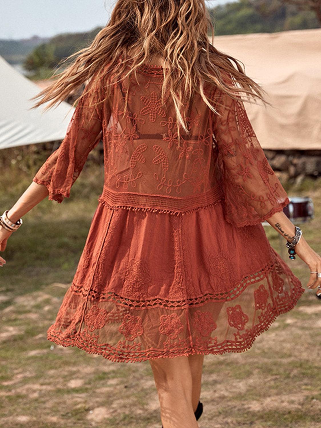 Lace Detail Plunge Cover-Up Dress Carauana Store