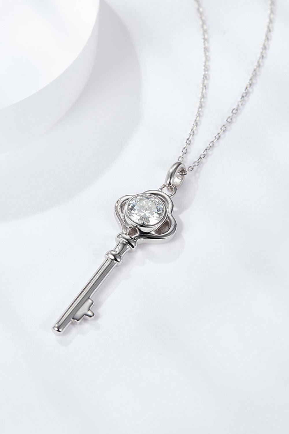 925 Sterling Silver 1 Carat Moissanite Key Pendant Necklace Carauana Store