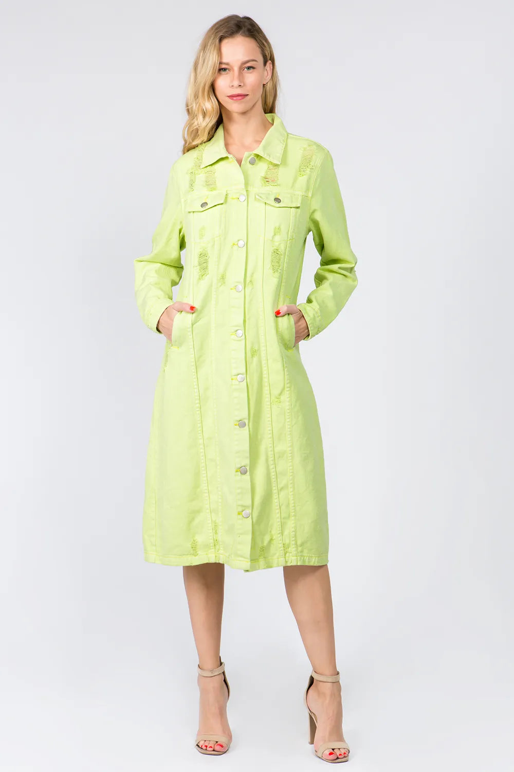 American Bazi Button Up Distressed Denim Dress Carauana Store