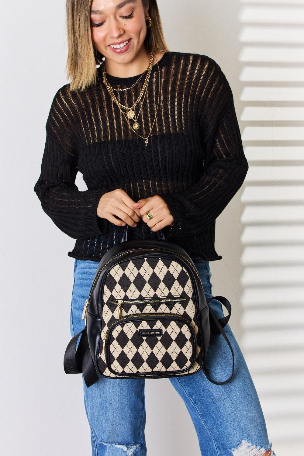 David Jones Argyle Pattern PU Leather Backpack Carauana Store