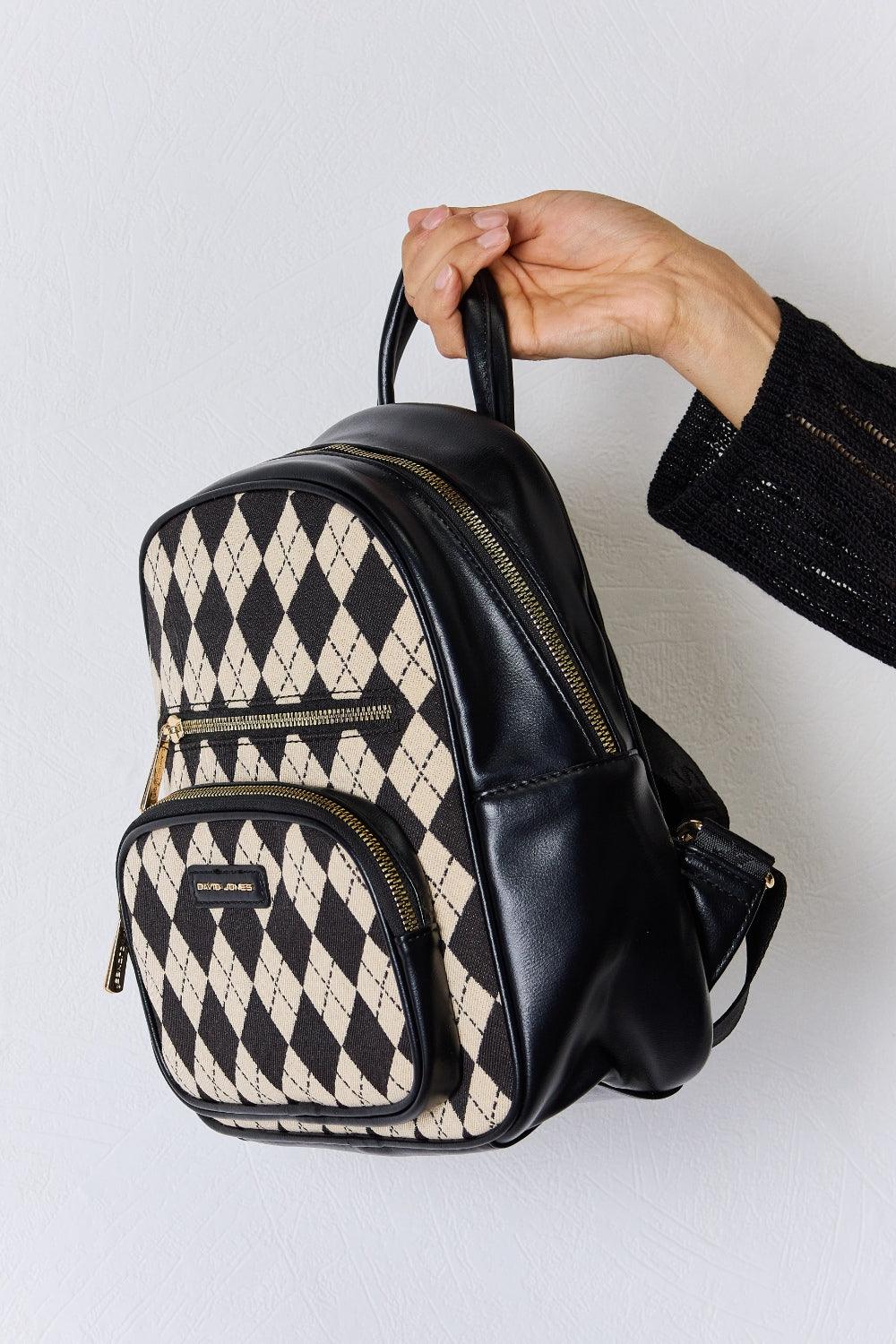 David Jones Argyle Pattern PU Leather Backpack Carauana Store