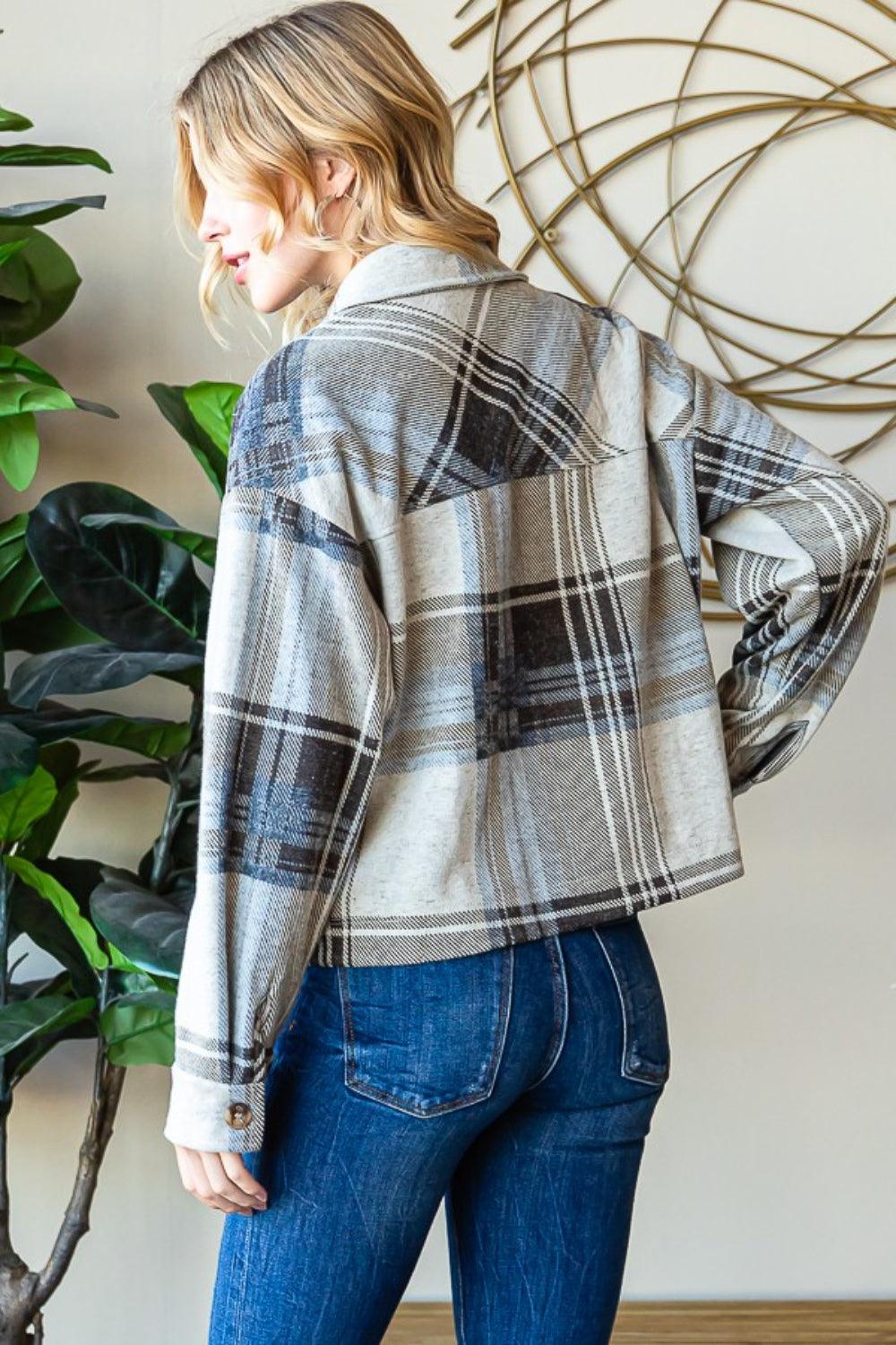 Reborn J Plaid Button Up Long Sleeve Shacket Carauana Store