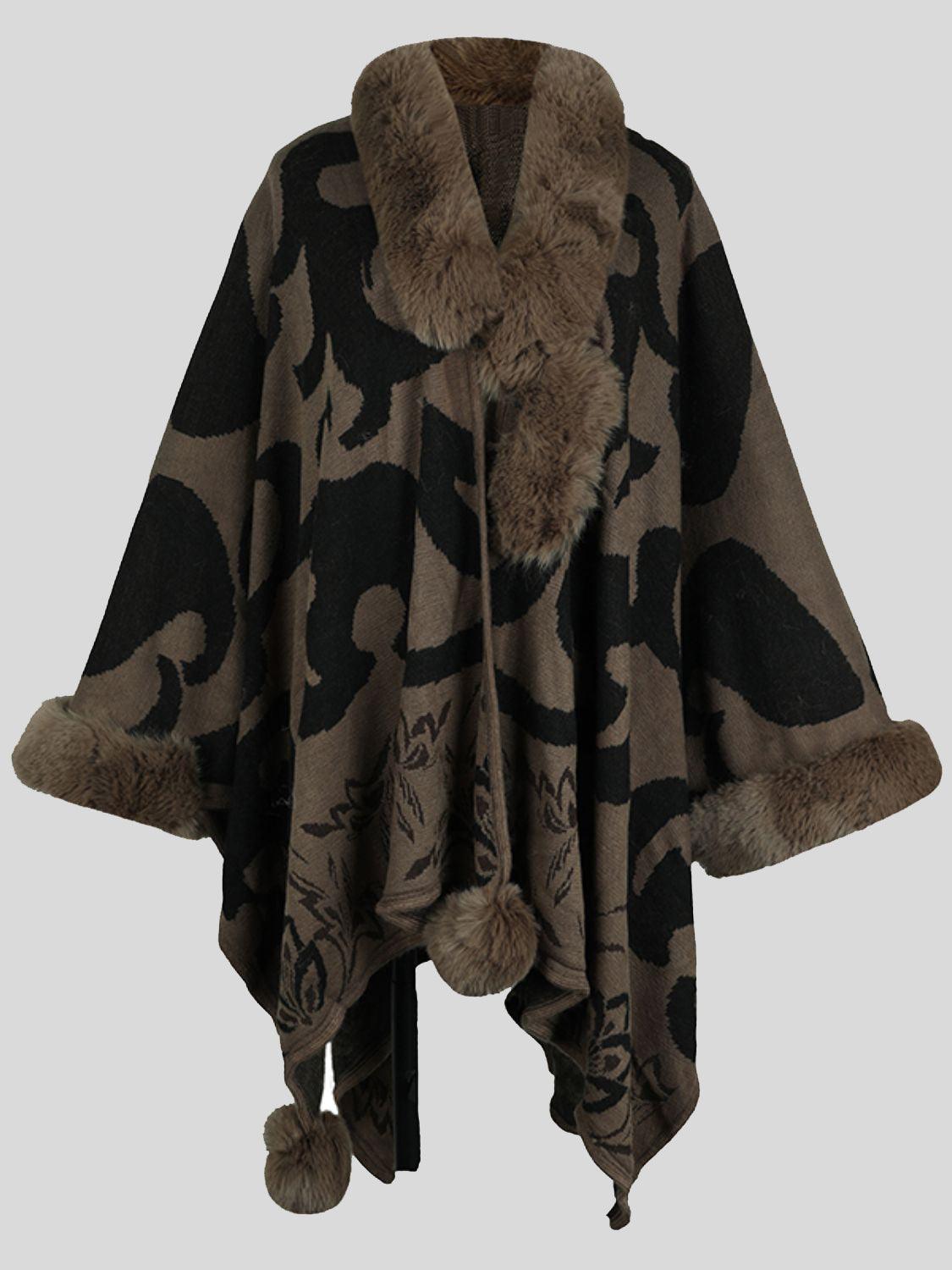 Faux Fur Trim Poncho Carauana Store