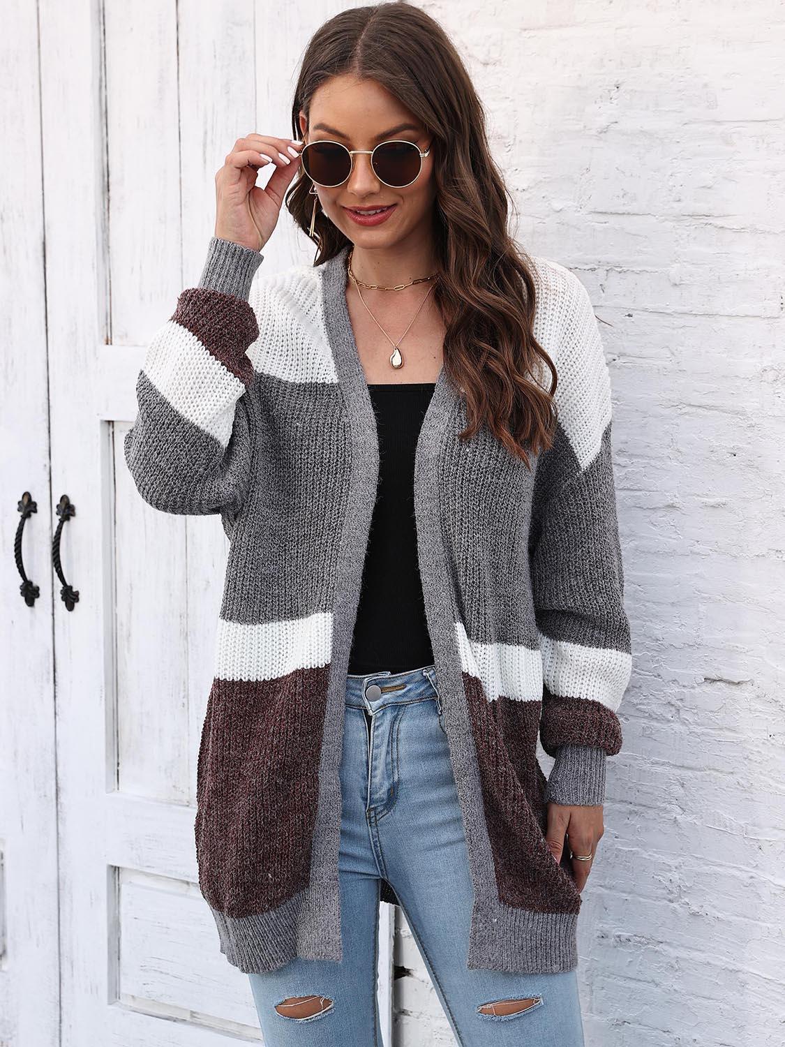 Color Block Open Front Cardigan Carauana Store
