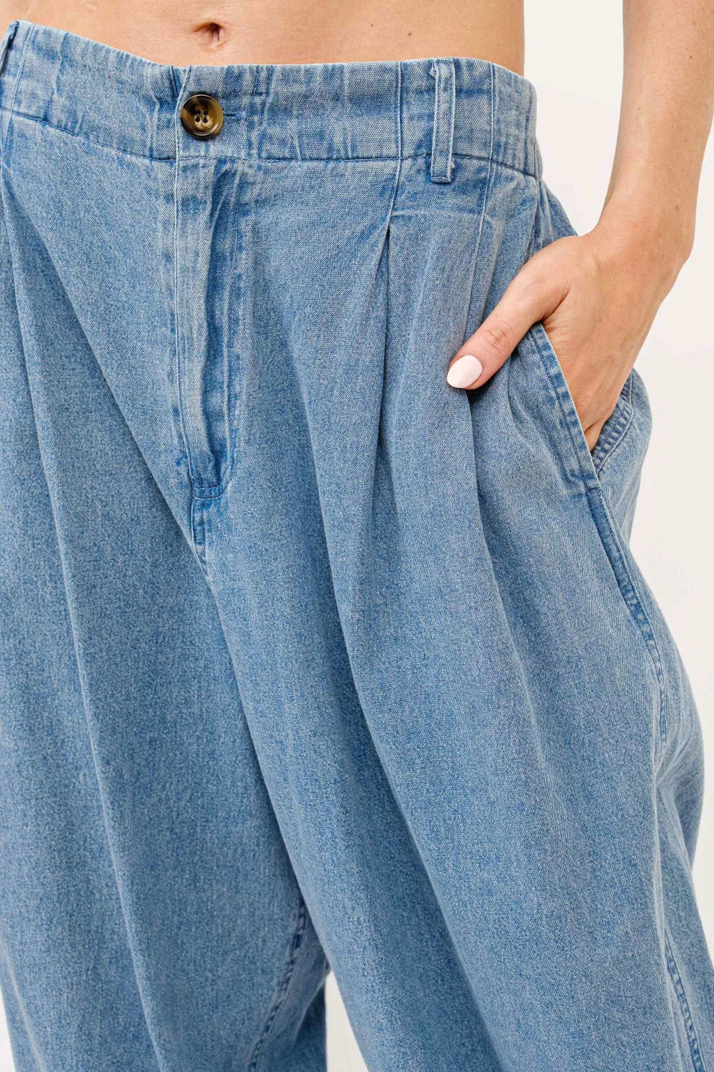 And The Why Elastic Back Pleated Baggy Jeans Carauana Store