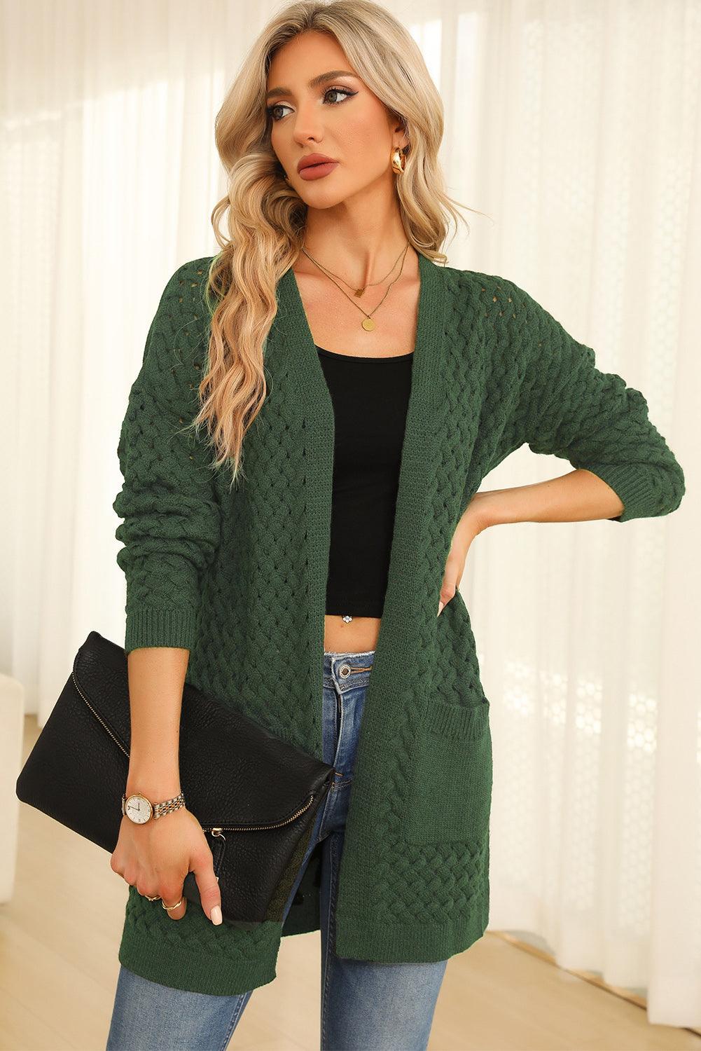 Open Front Dropped Shoulder Cardigan with Pockets Carauana Store