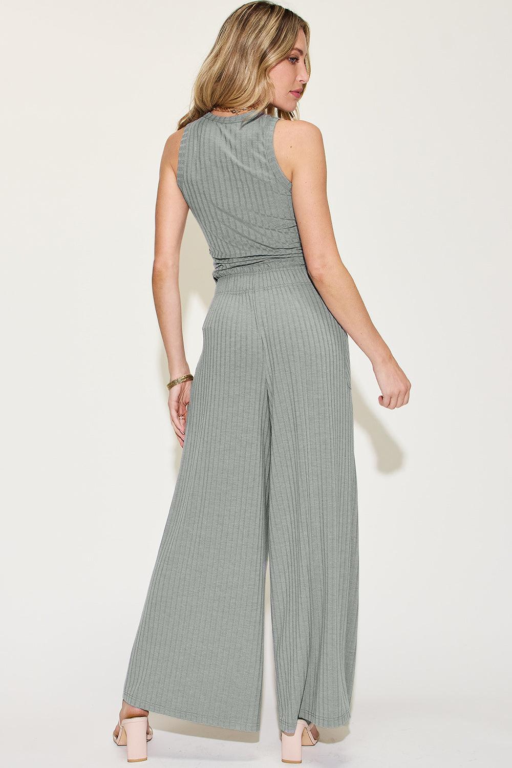 Basic Bae Full Size Ribbed Tank and Wide Leg Pants Set Carauana Store