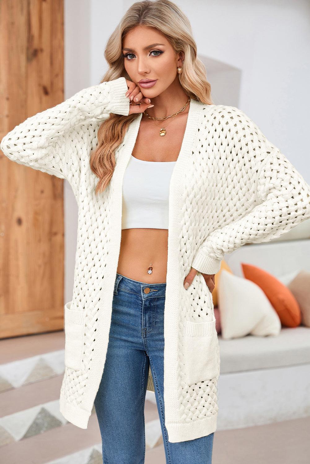 Open Front Dropped Shoulder Cardigan with Pockets Carauana Store