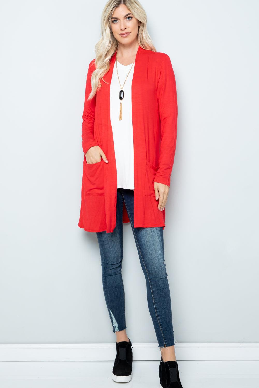 Celeste Full Size Open Front Cardigan with Pockets Carauana Store