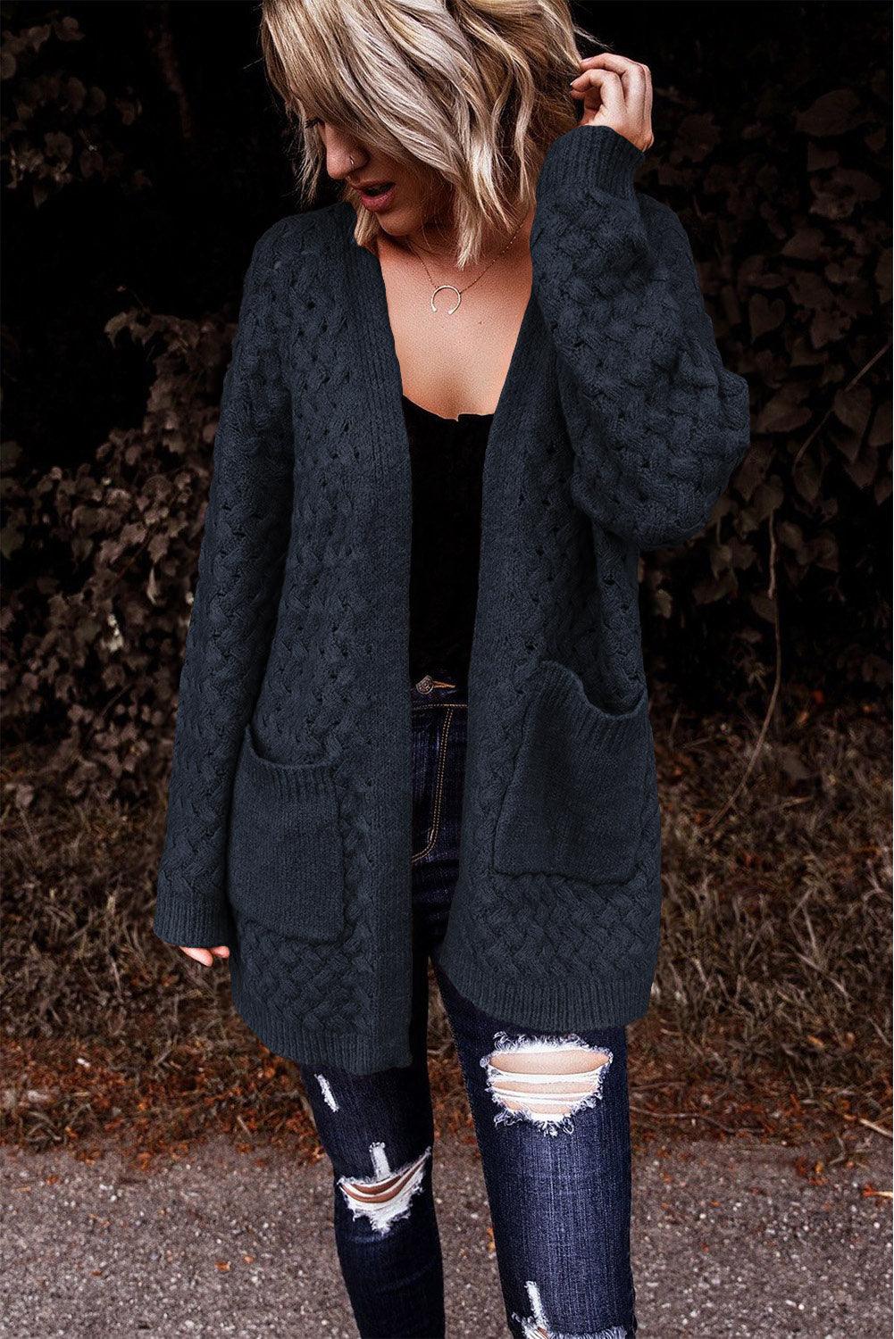 Open Front Dropped Shoulder Cardigan with Pockets Carauana Store