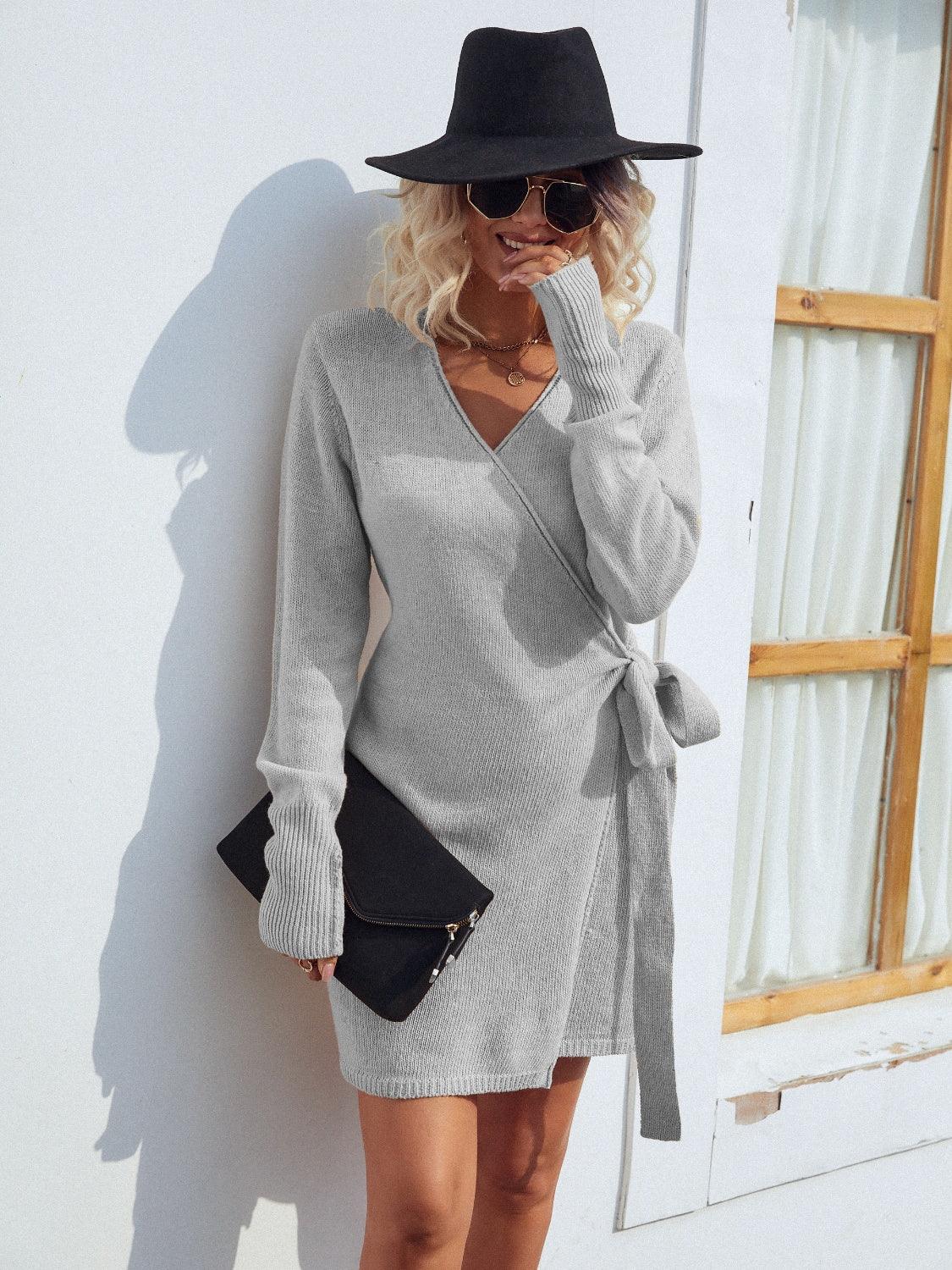 Tied Open Front Long Sleeve Cardigan Carauana Store