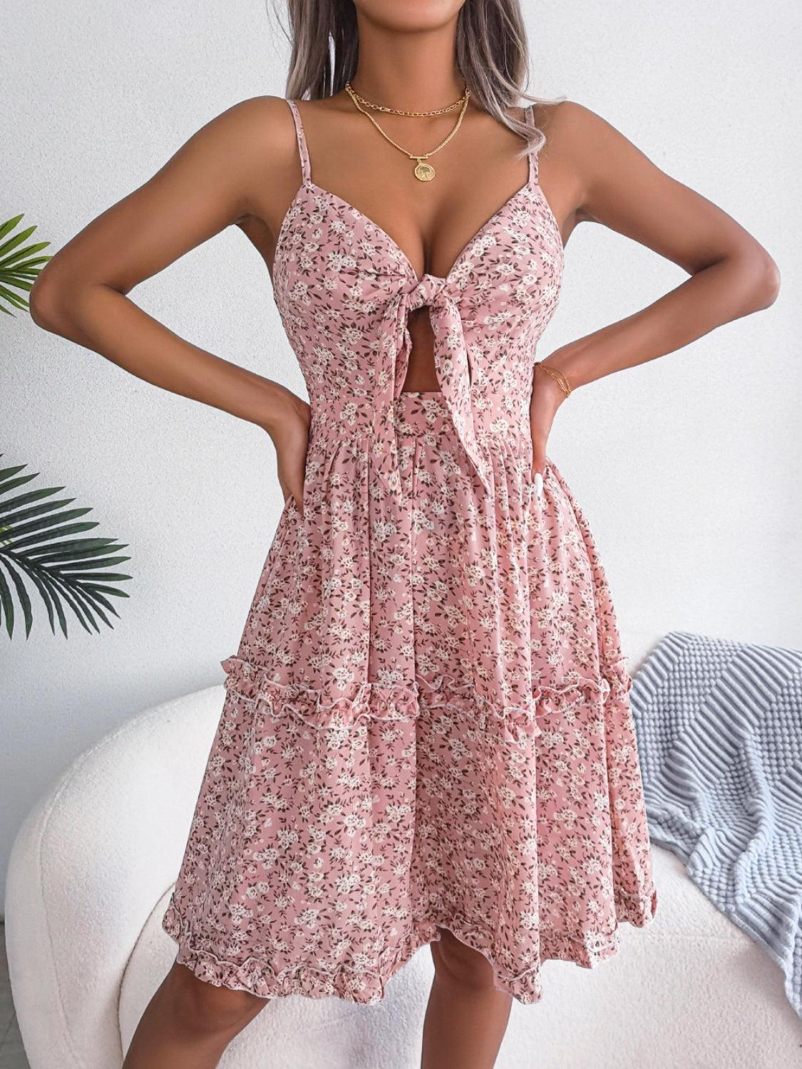 Frill Ditsy Floral Spaghetti Strap Mini Dress Carauana Store