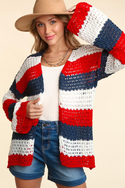 Haptics Full Size Open Front Long Sleeve Stripe Cardigan Carauana Store