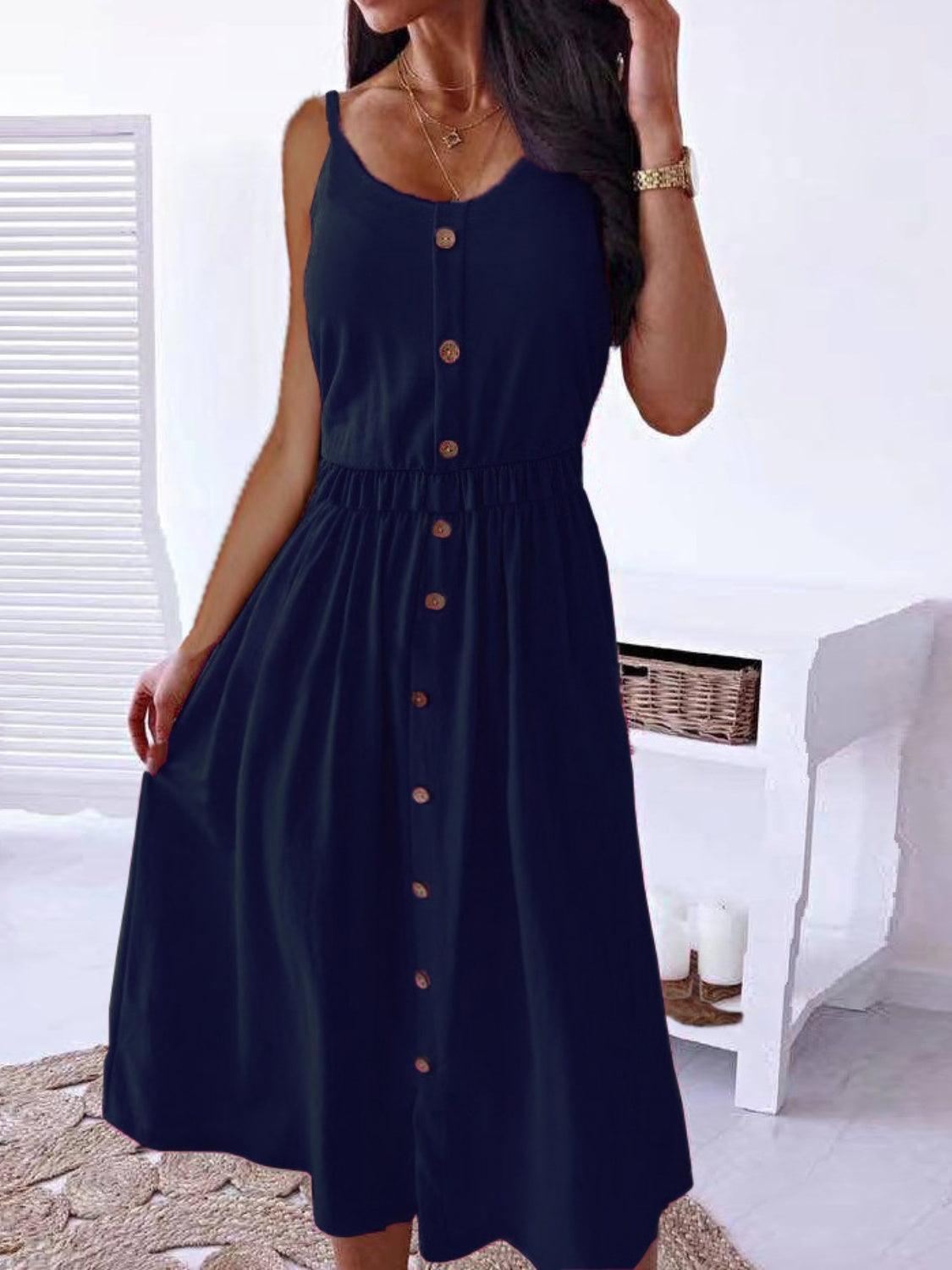 Decorative Button Spaghetti Strap Dress Carauana Store
