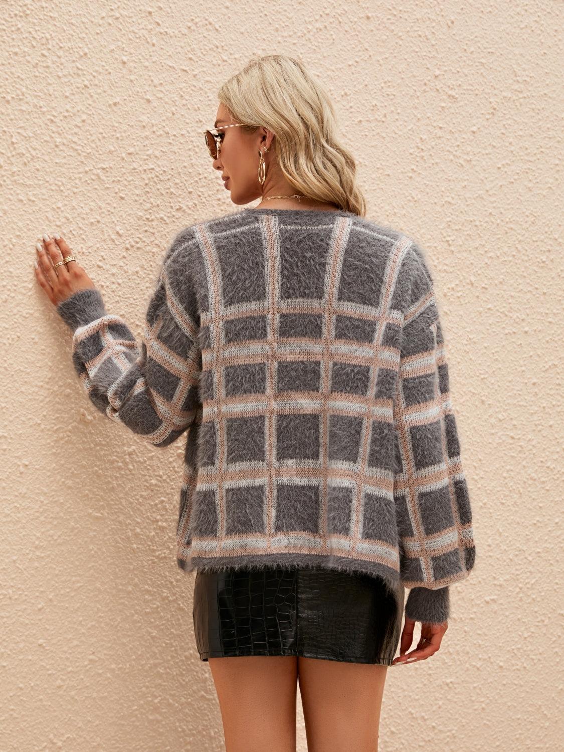 Open Front Plaid Long Sleeve Cardigan Carauana Store