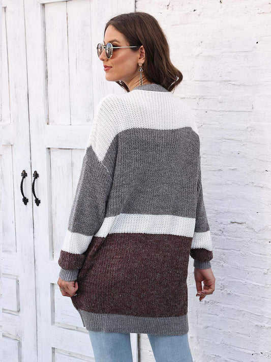 Color Block Open Front Cardigan CaRaUaNa Fashion